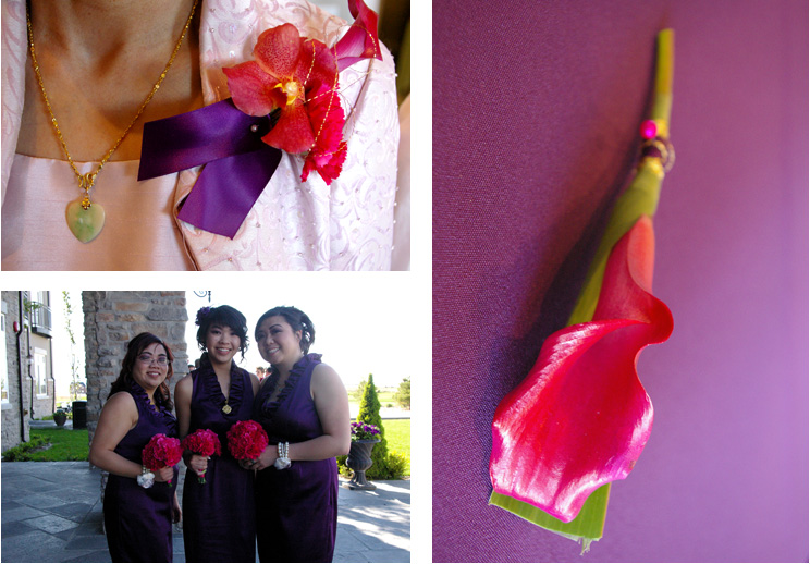 for bridal party we did bouts out of callas in both hot pink and purple as 