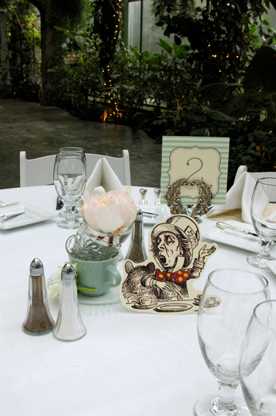 alice in wonderland themed wedding teacup centerpiece table setting utah 