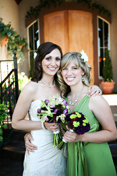 bride and her bridesmaid bouquets purple green utah wedding flowers studio