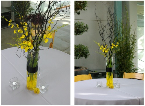  wedding flowers studio stems yellow black gray branch centerpiece calla 