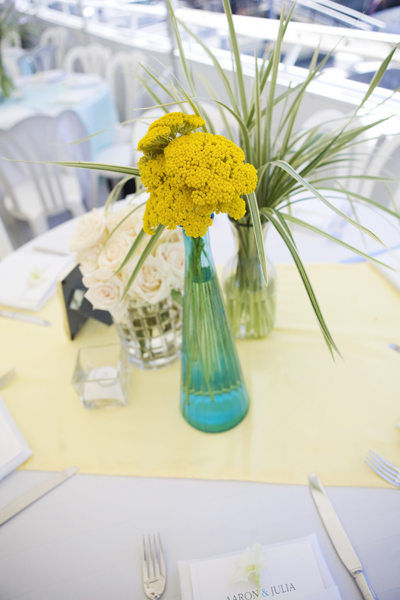newport beach yacht wedding floral multiple centerpiece yellow cream grass 