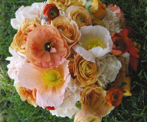 creamy peach orange bouquet ranunculus poppy studio stems bridal