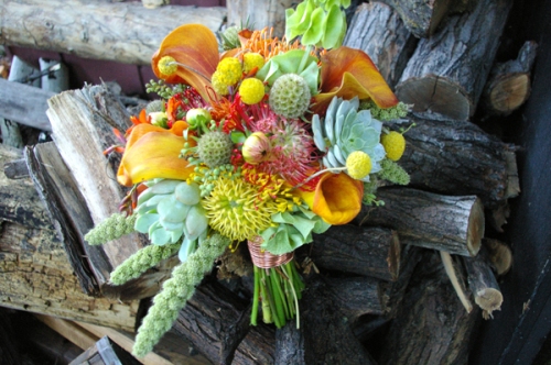 textured bridal bouquet orange yellow red green succulent studio stems 
