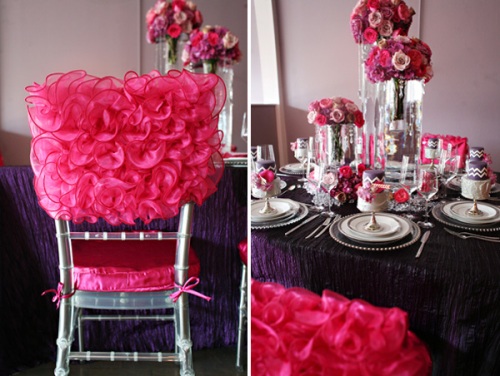 purple pink fuscia wedding flowers roses ice sculpture arrangements 